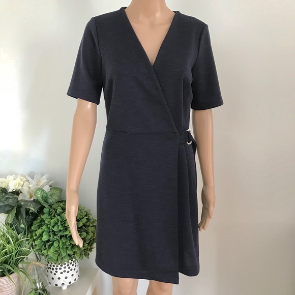 Topshop Mini Wrap Dress Navy Blue - Picture 2 of 8